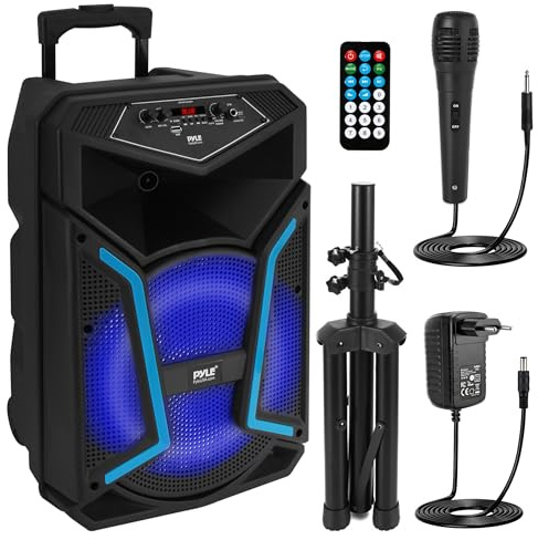 Pyle Sistema de Altavoces, PA, 800W, Bluetooth, Portatil, Microfono, Mando a Distancia, Luces, MP3, USB, Radio FM, Ruedas para facil Transporte