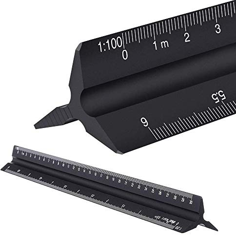 TONAUP triangulär skala, triangulär linjal arkitektonisk linjal 30 cm, aluminiumlinjal metrisk för arkitekter, studenter, tecknare och ingenjörer (svart)