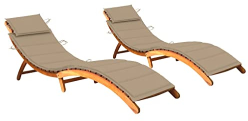 vidaXL 2X Madera Maciza de Acacia Tumbonas con Cojines Hamaca Cama Salón Diván Asiento Piscina Playa Jardín Patio Terraza Balcón Exterior Muebles