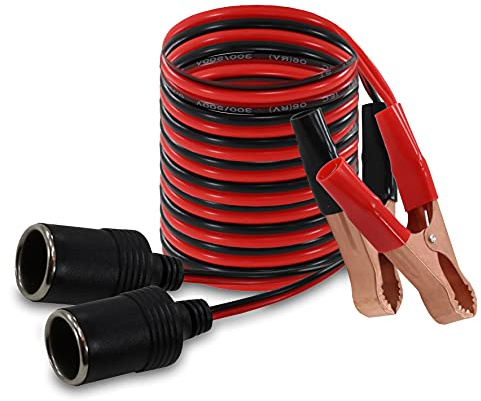 Adaptador de coche con dos tomas de encendedor y pinzas de cocodrilo