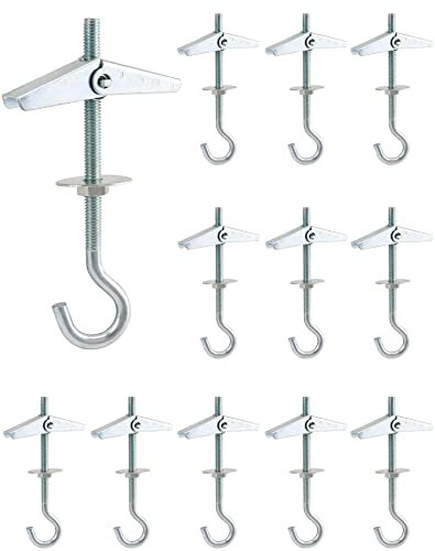 QWORK 12 Pezzi Tasselli A Molla Con Gancio, M5x90mm, Acciaio Al Carbonio, Piante Sospese, Per Soffitti In Cartongesso