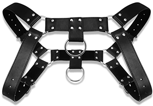 BBTO Correa de Pecho de Hombre Punk Cinturón de Pecho Ajustable Masculino con Anillo de Hebilla para Halloween(Sencillo,Negro)