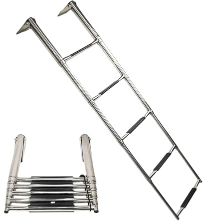 MARINE CITY Telescoping Swim Ladder, Durable Stainless Steel, Anti-Slip, Space-Saving Design, Supports Up to 400 lbs, Ideal for Boats, Ships, Marines, Pontoons (5-Step)