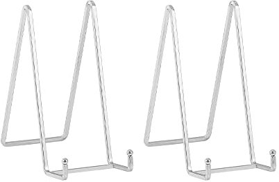 Plate Holder Easel Display Stand - 8 inch Metal Plate Stands for Display - Tabletop Picture Stand - Silver Iron Easels for Display Pictures | Photo Frames | Book | Decorative Plates | Plaque -2 Pack