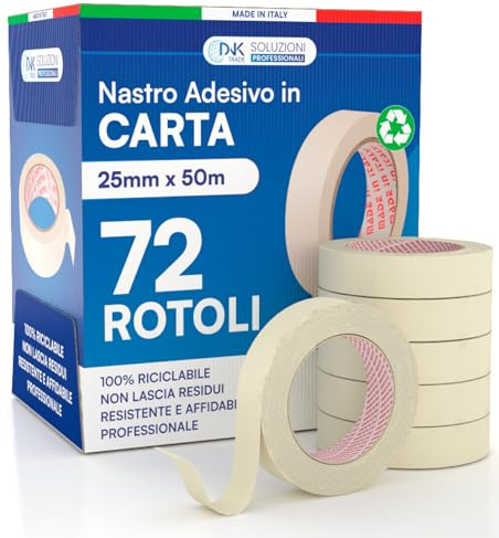 DNK TRADE Nastro di Carta - 72 Rotoli per Imbiancatura 25x50 mt - Gommata Professionale per Mascheratura (25x50)