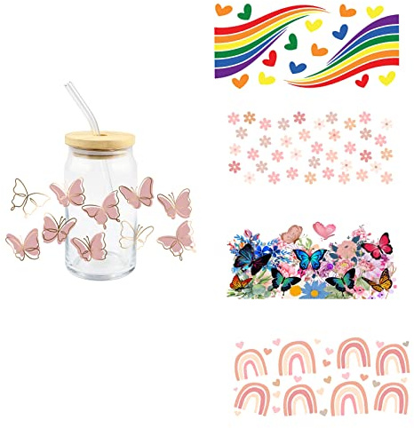 UV DTF Transfer Sticker Packaging Fashion Women 16 Oz Glass Cup Self Adhesive Waterproof DIY ，Water Bottle Stickers for Teens (50pcs (10designs))