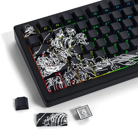 XVX Shine Through PBT Dye Sub Keycap Set - Side Print, 131 Keys Cherry Profile Custom Keycaps, Wave of Kanagawa Double Shot for Mechanical Keyboards