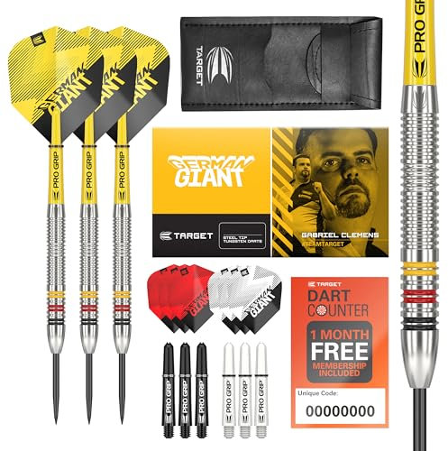 Target Darts Gabriel Clemens 23G Tungsten Steeldart Set - 9 Pro Grip Shafts - 9 Pro Ultra Flights - Darttasche, Dart Zubehör, Wolfram Dart Satz