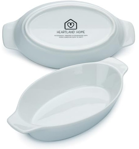 Heartland Home Porcellana Mini Casseruola Piatto Ovale Au Gratin (2 pz) Cavolfiore Au Gratin Pirofila Pirofila, Banana Split Bowls, Singola porzione Pirofila Piatti, Piccolo Singolo Gratin Piatti Set