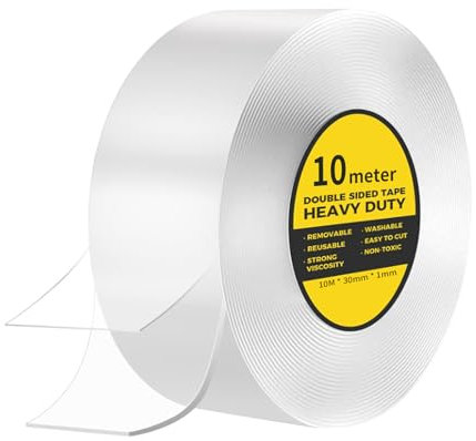 CRESZZLE adhesif double face extra fort,double face transparent10 Mètres pour Tapis, Mur Photo, Cuisine, Maison, Voiture et Extérieur, Amovible et Sans Trace.
