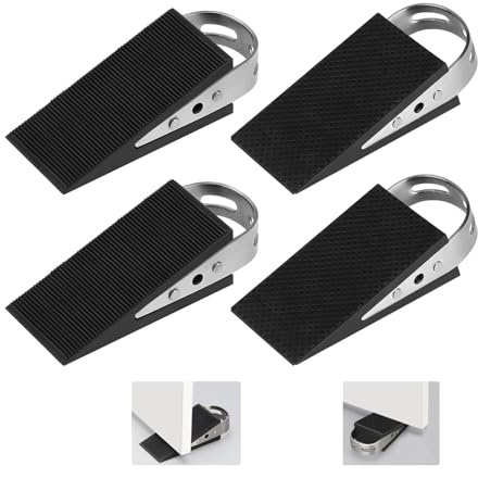 SUPAWAY 4 Pezzi Cuneo in Gomma per Porta Cuneo per Porta Mobile Protettore Cuneo in Gomma Nero Antiscivolo con Staffe in Acciaio Inox Cuneo Anti-Scivolo per Bagni, Porte Balconi, Camere dei Bambini