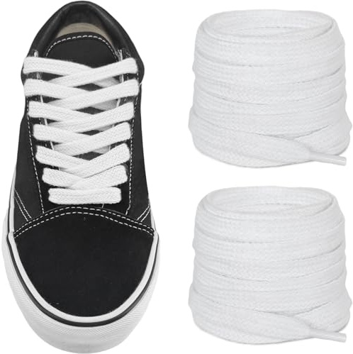 NDTEZUGT 8mm Cordones Planos para Vans Skate Zapatillas, Algodón Cordones de Repuesto para Tenis de Lona (blanco,54/140cm)