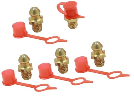 A ABSOPRO Conjunto De 5 Racores De Engrase Rectos Con Tapa Antipolvo Roja para Coche, Rosca De Latón M6