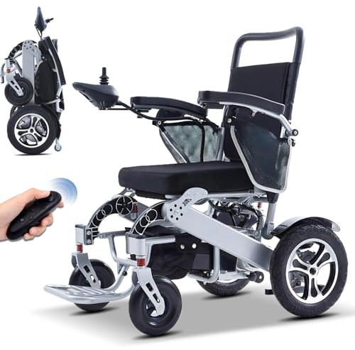 Bueuwe 25 KM lange Ausdauer Ultraleichter Faltbarer Elektrischer Rollstuhl, Reiserollstuhl Elektrisch Rollstühle leicht für Erwachsene und senioren Unterstützung 150 Kg, All Terrain Power Rollstühle