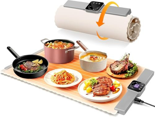 Warming Plate Wärmeplatte für Speisen, Buffetwärmer mit 5 Temperatureinstellungen und 4-Stunden-Timer, Tragbare Schnelle Heizmatte für Partys, Buffets, den Täglichen Gebrauch zu Hause