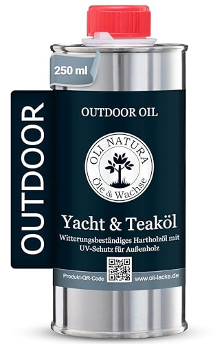 OLI-NATURA Yacht & teakolja – träolja för utomhusbruk – 250 ml, natur – premium linolja med skydd mot UV-strålning, vittring, försök och korrosion – lämplig för nästan alla typer av trä