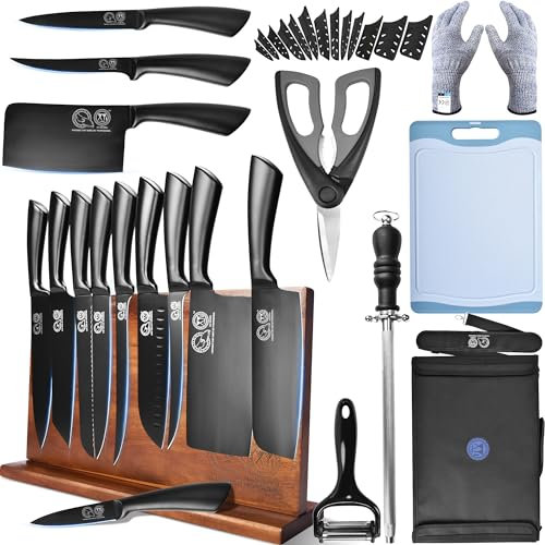 XYJ Ensemble de Couteaux Professionnels pour Maîtres Chefs - Couperet à Viande pour Camping, Bloc Magnétique, Sac et Kit d'Outils de Cuisine