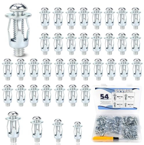 UVVRUR Set di 54 tasselli per cavità in metallo, tasselli per cavità M4-M8, viti per rivestimento in alluminio, tubo in lamiera d'acciaio, lamiera di ferro, piastre di plastica cava, pareti sottili,