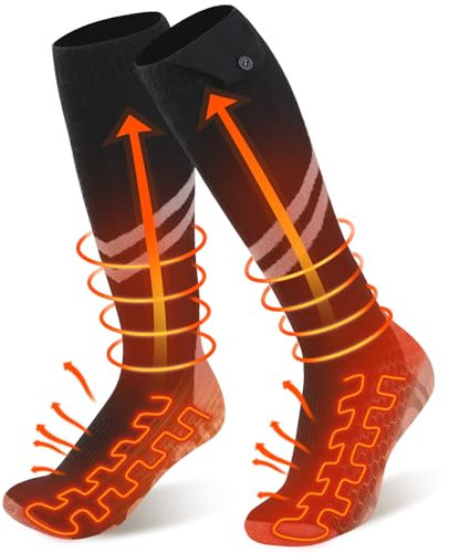 2024 Beheizbare Socken, 2er 7500mAh/5V Akku Max. 14H Fußwärmer Elektrisch, Wiederaufladbare Wolle Beheizte Socken 2 Heizdraht Heizsocken mit 4 Temperatur für Jungen Mädchen