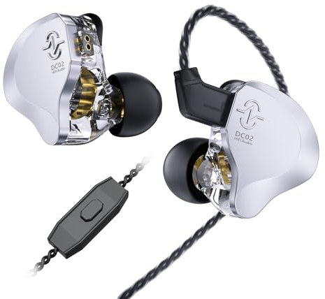keephifi CCZ DC02 Auricolari In Ear Monitor con Microfono,Cuffie Cablate DD IEM a Doppio Circuito Magnetico,Diaframma Composito PU+PET,Auricolari in Metallo lucido Elettrolitico per Musicisti,Gaming