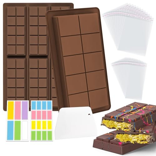 Stampo per Cioccolato in Silicone GIOVARA 2 Pezzi Stampo per Cioccolato in Silicone Profondo, Stampo per Torrone Silicone con raschietto e tasca per Caramelle, Barrette Energetiche