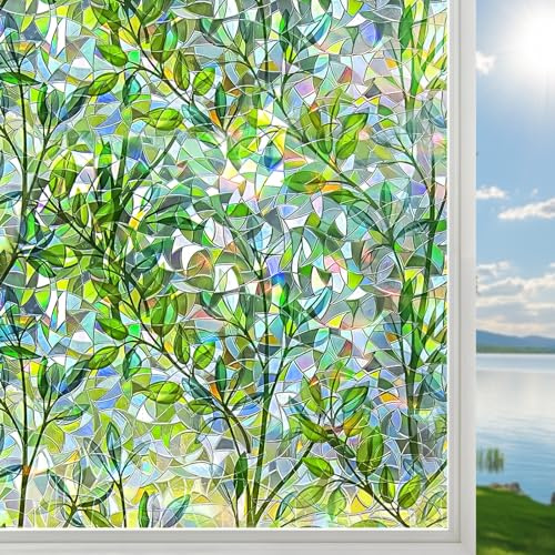 DUOFIRE Stained Glass Window Film Decorative Window Privacy Film Rainbow Diamond Grid Colorful Lattice Windows Cling Anti UV Static Cling Reusable Windows Decal for Home 11.8×39.3 inch