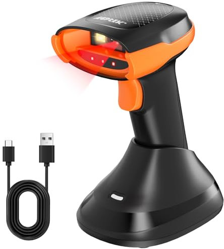 AGPTEK Bluetooth & 2.4GHz Wireless Barcode Scanner mit Batterieanzeige, austauschbare Batterie, 2D/1D QR Code Leser, kabellose Ladestation, ideal für den Einsatz im Einzelhandel und in Lagern