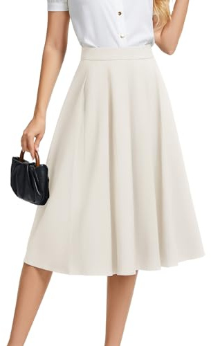 DRESSTELLS Midi Pleated Skirt for Women UK, High Waist Long Skirts A-Line Swing for Casual Work Bussiness Office Uniform