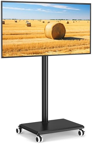 5Rcom Carrello Porta TV con Ruote per TV da 27-60 Pollici, Supporto TV da Pavimento Regolabile in Altezza e Girevole con Base in Legno - VESA Max 400x400mm, Portata Massima 40kg (Nero)