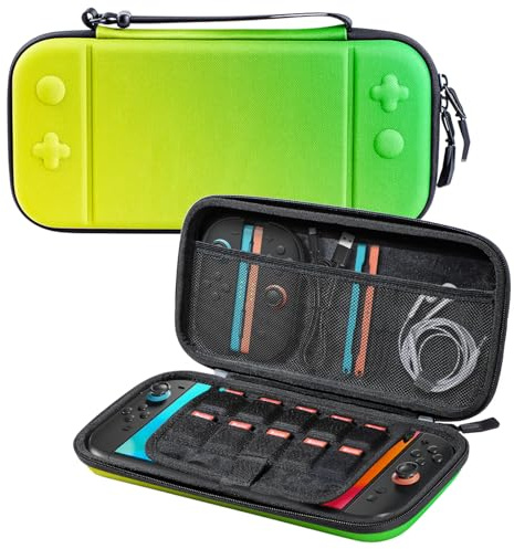 TERIOS Carry Case with Game Card and Micro SD Card Slots for Switch2 and OLED Model (Gradient*green)