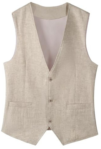Tuikayoo Veste en lin pour homme - Veste décontractée d'été - Lin vintage pour mariage, marié - Tenue décontractée, beige, XXL