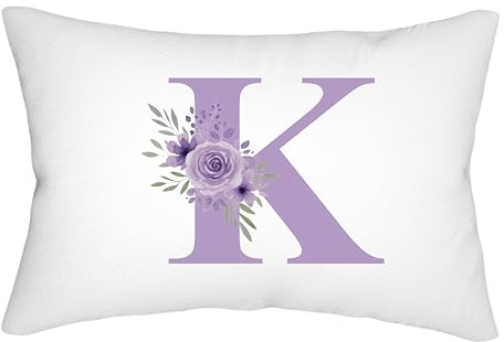 Handmade Charm Studio Custom Name & Initial Throw Pillow Personalized Kids Pillow Nursery Décor Cushion with Letters Floral Monogram Boho Rainbow Gingham Checkered Pattern (Floral Monogram #2)