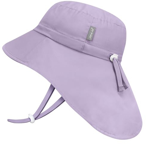 Jan & Jul Mädchen Baumwoll-Sonnenhut mit Nackenschutz, 50+ UPF für Babys und Kleinkinder (M: 6-24 Monate, Gedämpftes Lila)