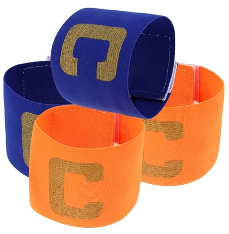 Abaodam Brazaletes de Capitán de Fútbol para 4 Piezas, Banda de Capitán Elástica y Anticaídas, Colores Azul y Naranja, Banda de Brazalete para Equipos Juveniles de Fútbol al Aire