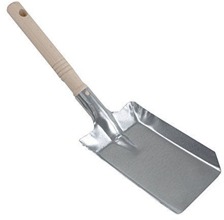Kamino Flam dustpan, pala de carbón con hoja de pala pequeña en plata, recogedor con mango largo de madera, pala de carbón para chimenea y estufa, tamaño de la pala: 17 x 10,5 cm aprox.