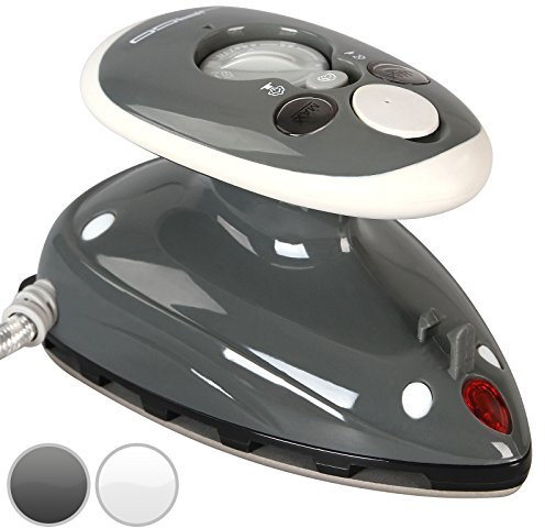 Jago® Mini Bügeleisen - 260-420 W, Antihaft Bügelsohle, Wassertank 40 ml, 100-240 V Netzspannung umschaltbar, mit/ohne Dampf - Dampfbügeleisen, Reisebügeleisen (Grau)
