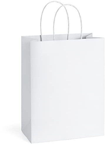 BagDream 50Pcs Gift Bags 8x4.25x10.5 Kraft Paper Gift Bags with Handles Bulk for Shopping, Wedding, Party Favor, Merchandise, Retail, White Paper Grocery Sacks