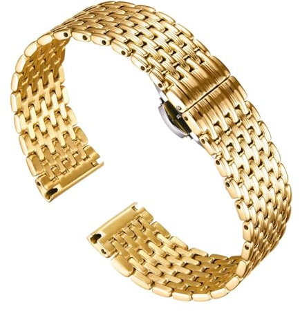 BINLUN Bracelet de Montre en Acier Inoxydable à Mailles Ultra Fines Bracelet Montre en Métal Léger Poli Remplacement Bracelets pour Homme Femme avec Boucle Papillon(12mm Or)