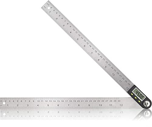 eSynic Medidor de Ángulos Digital 300mm Regla de Buscador de Plástico de PVC con Pantalla LCD de Restablecimiento de Puesta a Cero para Carpintería Construcción Reparación