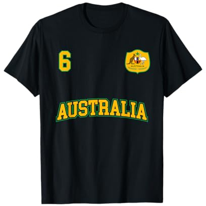 Australia Team Sports Number 6 Soccer Australian Flag T-Shirt