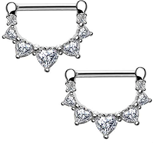 Melighting Bijoux de piercing pour téton en forme de cœur 14G - Barbell en acier chirurgical 316L, 1.6mm x 14mm