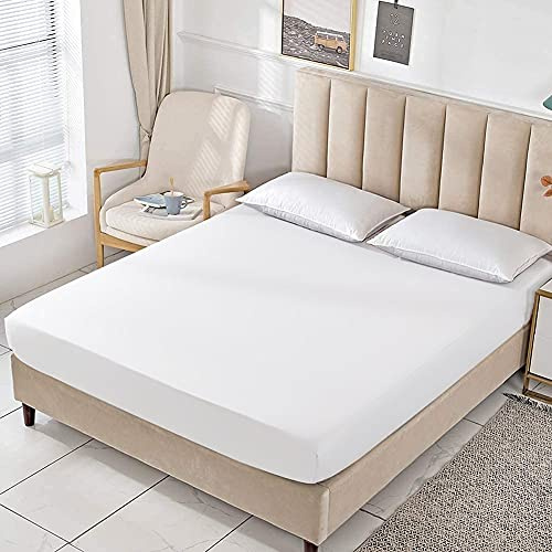 Single Fitted Sheet 25cm/10” Deep Fitted Bed Sheet -Ultra Soft Plain Dyed Wrinkle Fade Resistance Non Iron Breathable Poly Cotton Sheet for Bed Mattress Cover Bedding Set White