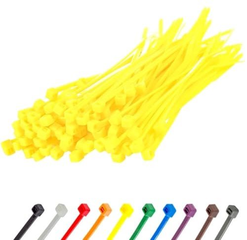 Gocableties Yellow Cable Ties, 200mm x 2.5mm, Pack of 100, 8” Premium Nylon Zip Ties, Multi-Purpose Plastic Tie Wraps, Secure Self-Locking Mechanism, for Home, Garden, Office and DIY