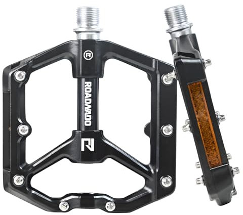 ROADNADO Fahrradpedale mit Reflektoren 9/16 Zoll CNC Aluminium Flat Pedale Fahrrad rutschfest Ultraleicht Abgedichtete Lager Cube Pedale MTB für Mountainbike Rennrad (Schwarz)