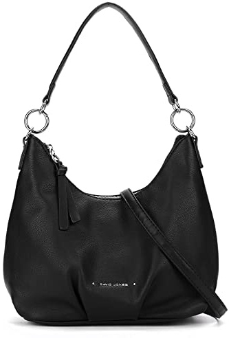 David Jones - Damen Hobo Schultertasche - Mittelgroße Handtasche PU Weiche Leder - Kleine Shopper Tasche - Umhängetasche Beuteltasche Einem Henkel - Alltag Einfach Klassisch Elegant Vintage - Schwarz