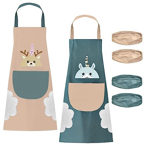 QINERSAW 2er Set Damenschürzen Wasserdicht Küchenschürze Damen Kochschürze Schürze Damen Backschürze für Küche Restaurant Café Frauen