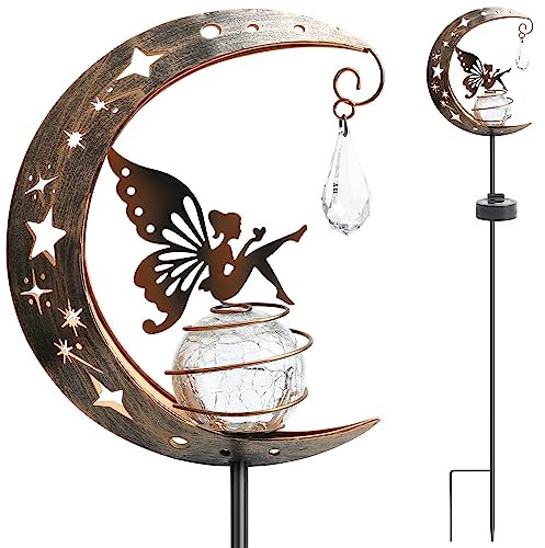GiReich Lampes Solaires de Jardin, Lune Décoratives, LED Boule de Verre Lumière de Chemin Étanche avec Fée, Décoration Exterieur pour Pelouse