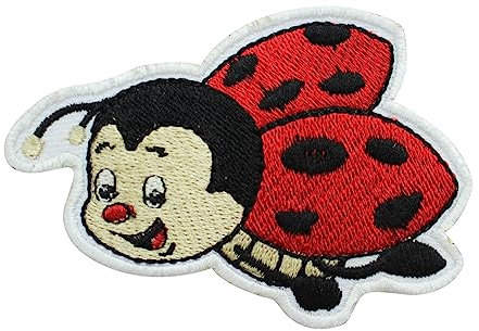 Aufnäher, Motiv: Marienkäfer / Kinderreime, bestickt, zum Aufbügeln oder Aufnähen, für Kleidung etc., 8 x 5,5 cm