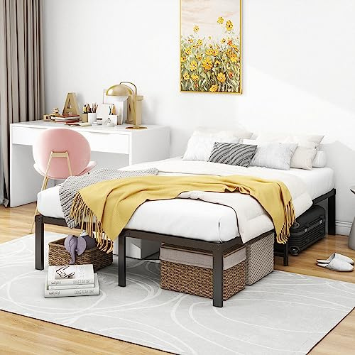 HOMERECOMMEND Rete Matrimoneial Letto 120 x 200 cm, in metallo, con rete a doghe in metallo, facile da montare, ampio spazio di archiviazione, Nero