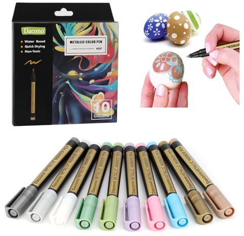 Dacono Metallic Marker Stifte, Satz von 10 Medium Point Metallic Marker für schwarzes Papier, Rock Malerei, Keramik, Glas, Scrapbooking Handwerk, Karte machen, DIY Fotoalbum